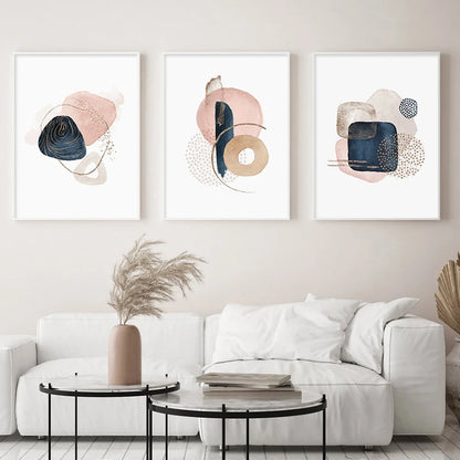 Watercolor Abstract Beige Pink Gold Poster Boho Canvas Print Painting Geometric Wall Art Picture Living Room Interior Home Decor