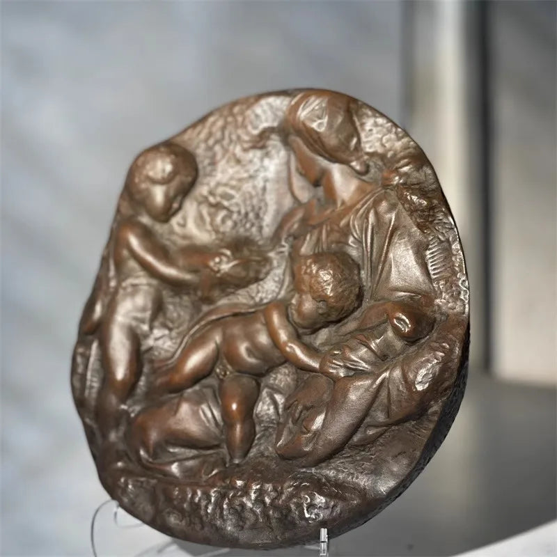 Minimalist Oval Bas Relief Renaissance style Mother Child Ornament Scandi Style Shelf Accent for Modern Living Room Art Decor