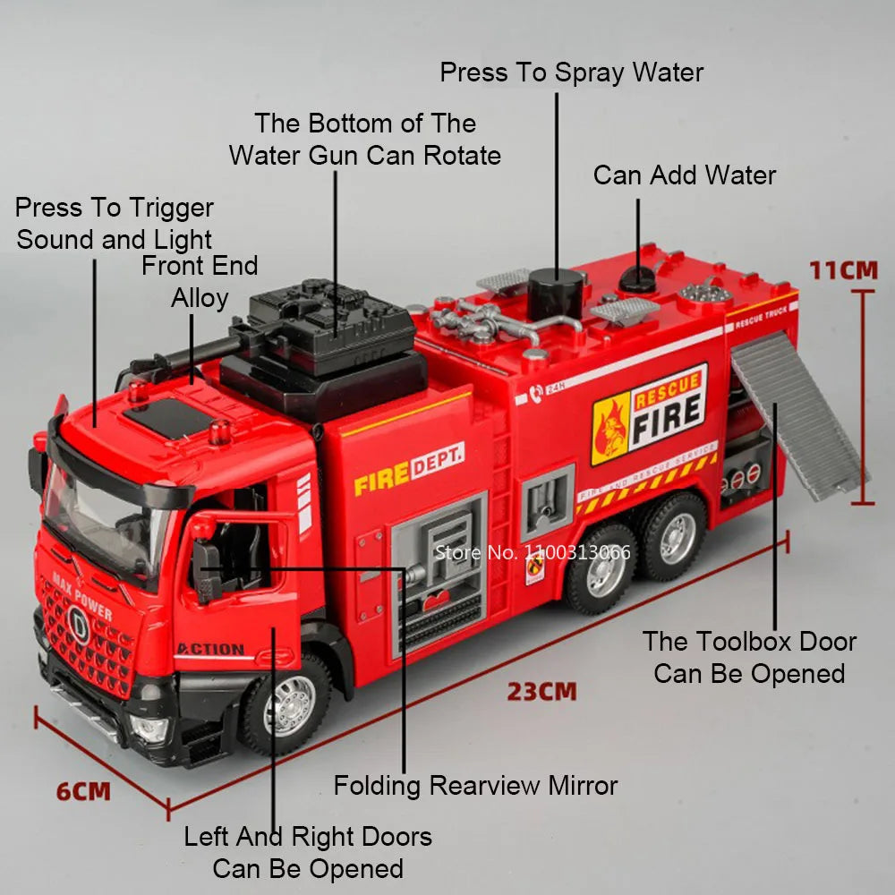 1:32 Alloy Fire Engine Cars Toy Miniature Model Doors Opened Aerial Ladder Fire Truck Light Music Water Tank Vehicle Boys Gifts