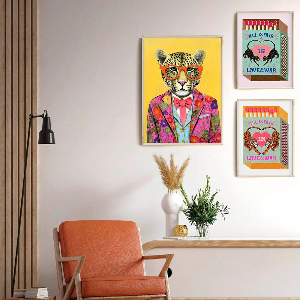 Retro Tiger Lover Wall Art Pictures Matchbox Chocolate Poster Print Vintage Fashion Funny Canvas Painting Living Room Home Decor