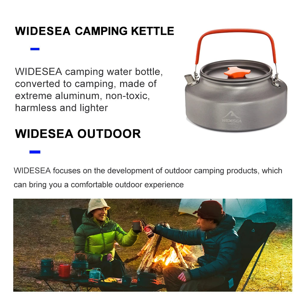 Widesea 1.1L 2L1.5L Camping Water Kettle Outdoor Coffee Kettle Tableware Picnic Set Supplies Equipment Utensils Tourism Cookware