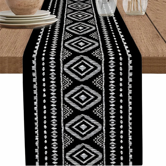 Boho Black White Printed Linen Table Runner Dresser Scarf Decor Modern Geometric Abstract Table Runners Holiday Home Party Decor