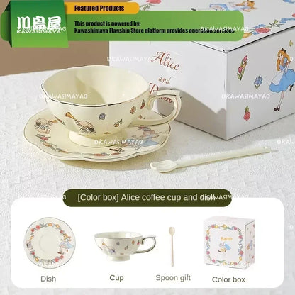 KAWASIMAYA Alice Ceramic Coffee Cups And Saucers, Women's Wedding Housewarming Companion Gift Afternoon Tea Tableware Tea Set