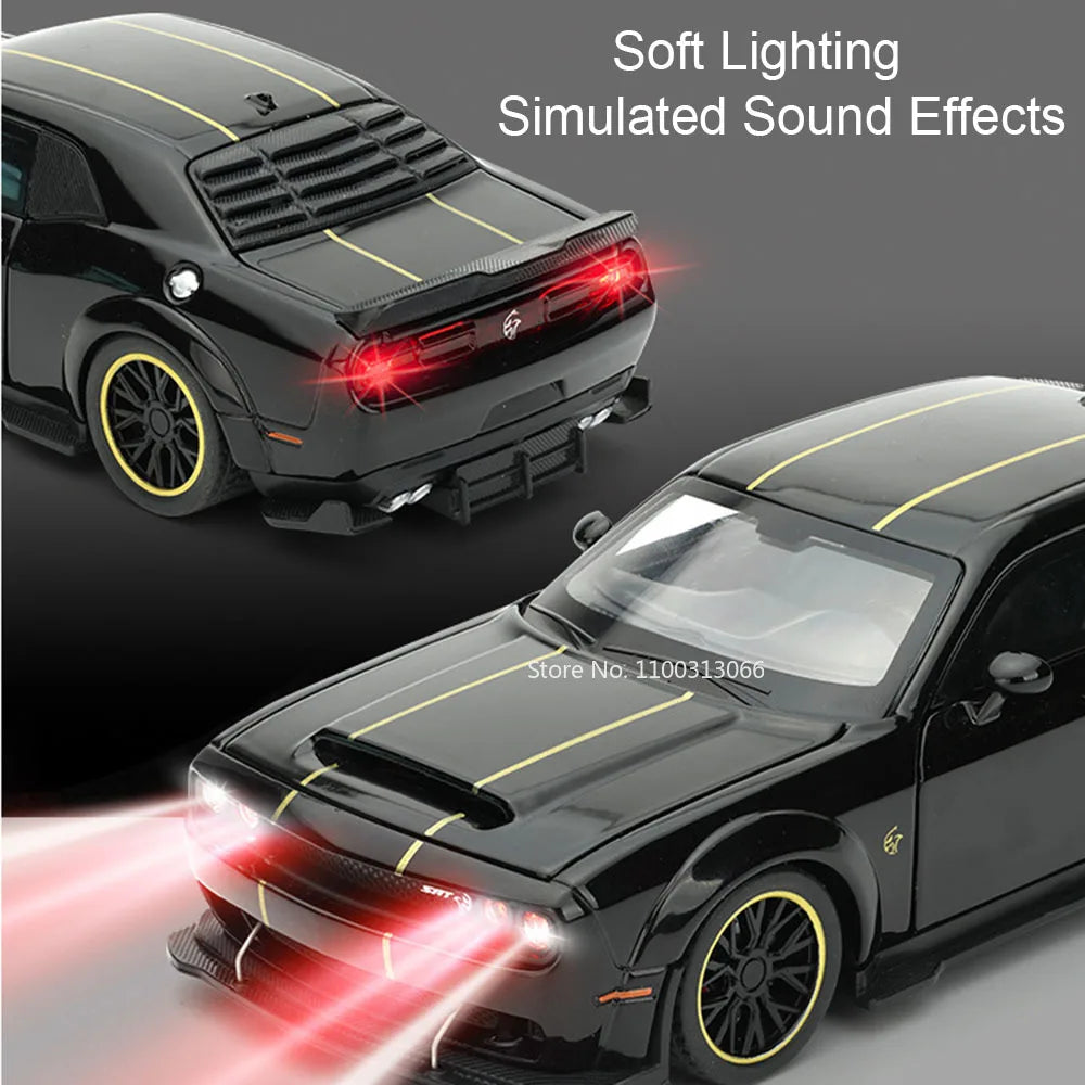 1:32 Challenger SRT Hellcat Chiron Sports Cars Toy Models Wheels Turned Vehicle 4 Doors Opened Miniature Car Kids Festival Gifts