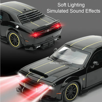 1:32 Challenger SRT Hellcat Chiron Sports Cars Toy Models Wheels Turned Vehicle 4 Doors Opened Miniature Car Kids Festival Gifts
