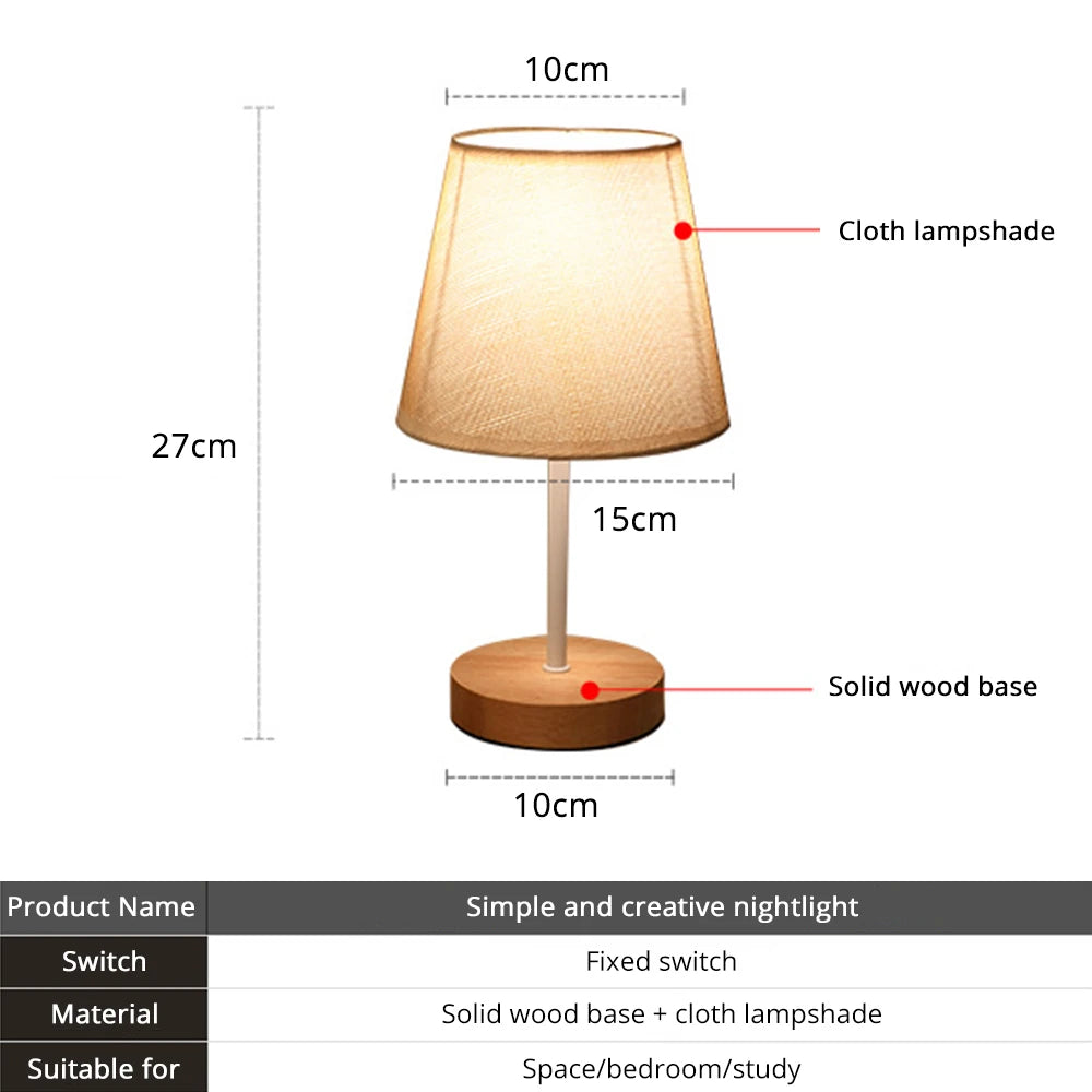 Solid Wood Cloth Nordic Decorative Table Bedroom Bedside Lamp Simple Creative Remote Control Small Night Light Energy Saving Led