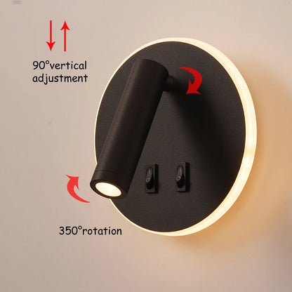 3W 10W wall light backlight 350 degree rotation adjustable wall lamp hotel bedroom bedside study reading sconce lamp With switch