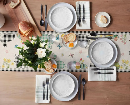 Eggs Rabbit Black and White Buffalo Plaid Easter Linen Table Runner Dresser Scarf Coffee Table Decor for Home Dining Party Decor
