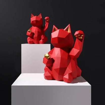 Nordic Minimalism Decoration Geometry Lucky Cat Figurines Kawaii Animals Statues Feng Shui Decor for Cabinet Living Room Office