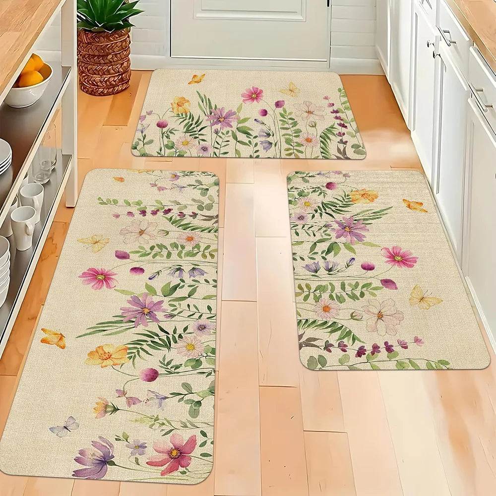 Spring Summer Watercolor Flowers Bathroom Mat Balcony Hallway Kitchen Floormat Bedroom Bedside Foot Mat Bathroom Toilet Door Mat