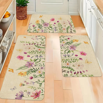 Spring Summer Watercolor Flowers Bathroom Mat Balcony Hallway Kitchen Floormat Bedroom Bedside Foot Mat Bathroom Toilet Door Mat