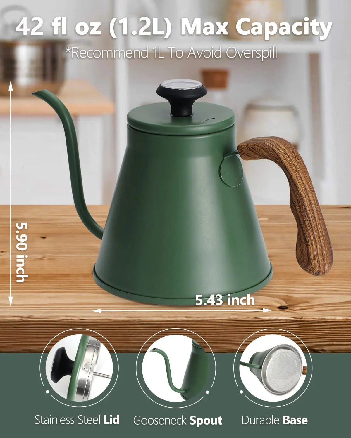 42oz Pour Over Kettle Stove Top,Gooseneck Kettle, Coffee kettle with Exact Thermometer， Anti-Hot Handle, for Drip Coffee & Tea
