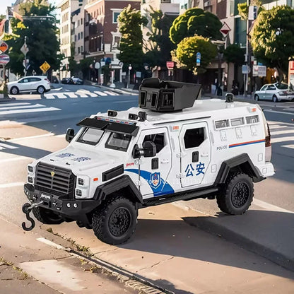 1:32 Sabertooth Models Police Cars Toys 6 Doors Opened Off-road Vehicles Light Sound Miniature Armored Car Boys Collection Gifts