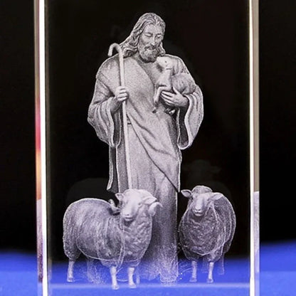 1Pc Christian Catholic Jesus Portrait Shepherd Crystal Ornaments Creative 3D Carved Cross Accessories Modern Home Decoration