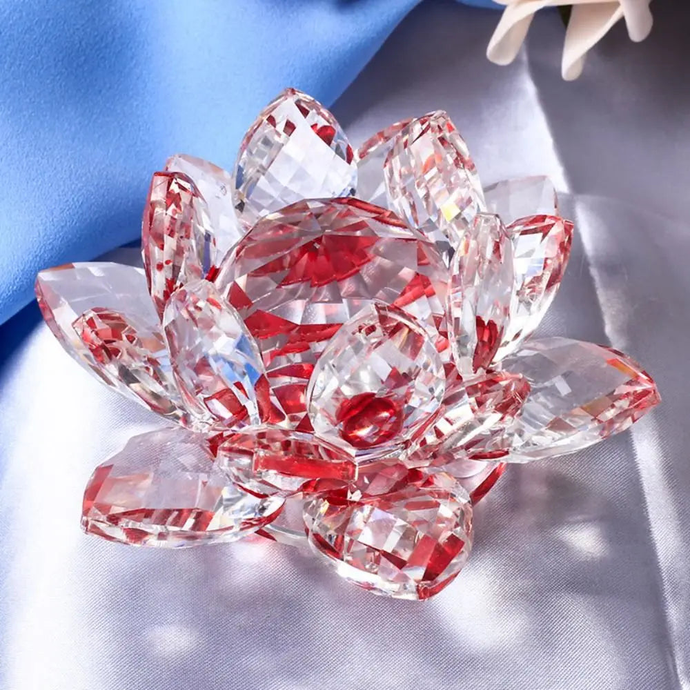 Crystal Lotus Flower Figurine Home Wedding Decoration Glass Craft Collection Paperweight Table Ornaments Souvenir Gifts