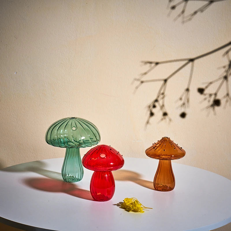 Nature-Infused Home: Handcrafted Glass Vase In Mushroom Shape Elegant Glass Mushroom Vase for Your Decor