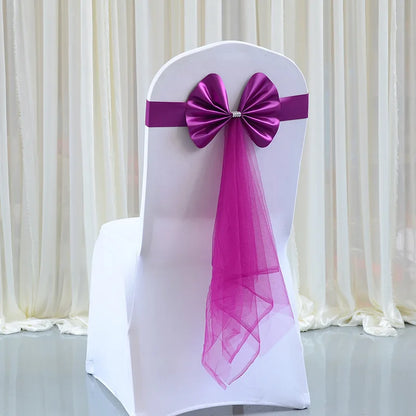 10PCS Satin Organza Chair Bow Sashes Wedding Chair Knots Bow Cover Band For Party Event Hotel Banquet Country Wedding Decoration