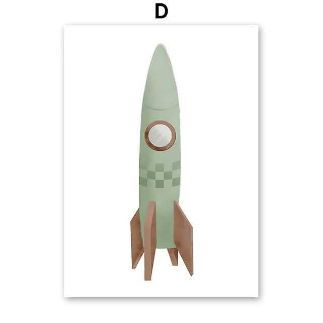 Sailboat Rocket Hot Air Balloon Plane Train Car Wall Art Nordic Posters Prints Canvas Painting Cartoon Pictures Kids Room Decor