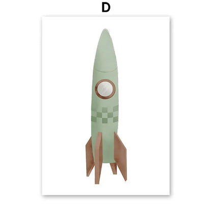 Sailboat Rocket Hot Air Balloon Plane Train Car Wall Art Nordic Posters Prints Canvas Painting Cartoon Pictures Kids Room Decor