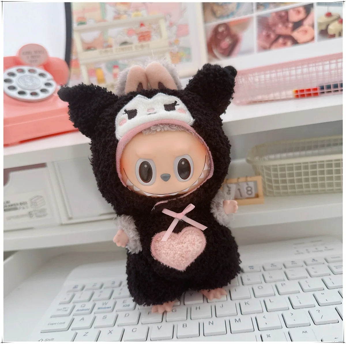 Cute Doll Accessories Clothes Onesie For 17cm Labubu V1V2 Melody Mini Dolls Clothing Kids Gift Bags For  Hairy Rabbit Bodysuit