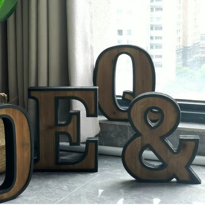 Industrial Style Uppercase English Letter Combination Distressed Solid Wood Bar Ornaments Cafe Shop Logo Decor Desktop Crafts