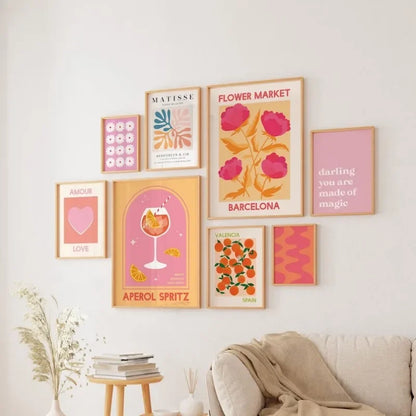 Matisse Juice Fruit Pink Orange Poster Cute Bohemian Art Heart Wall Art Flower Market Fashion Gallery Wall Bedroom Decoration