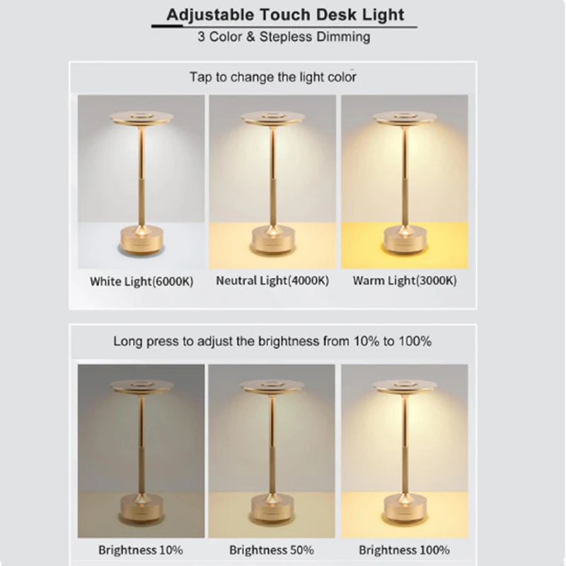 Lampe de Table Rechargeable LED capteur tactile veilleuse de bureau lampe de lecture sans fil pour Restaurant hôtel Bar chambre décor lumière