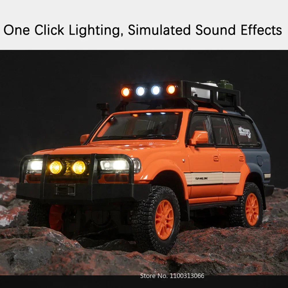 1:24 Alloy Diecast Land Cruiser LC80 Car Toy Model with Light Music Off-road Wheel Pull Back Vehicle Kids Children's Day Gift