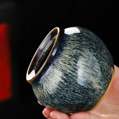 Painted Texture Tea Canister Sealed Ceramic Tea Caddy Storage Jar with Lid Coffee Table Desk Decoration General Jar Candy Can