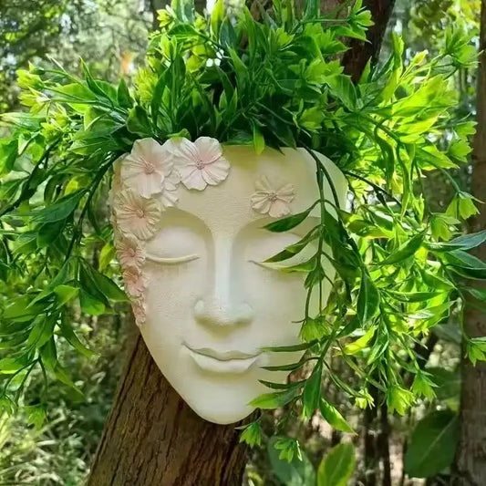 Creative Wall Mounted Facial Flower Pot Rainproof Wall Mounted Resin Succulent Flower Pot Statue Garden Decoration