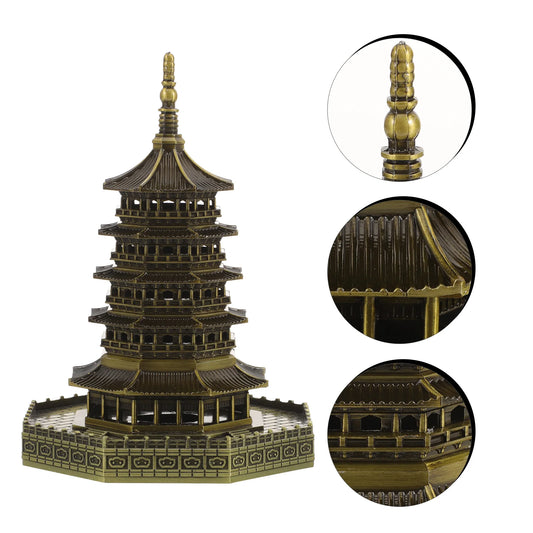 Sewacc Mini Pagoda Garden Statue Alloy Pagoda Wenchang Tower Figurine Chinese Zen Feng Shui Tower Replica Wealth
