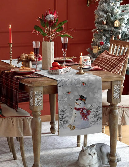 Christmas Snowman Snowflake Bird Xmas Tree Linen Table Runner Winter Xmas Holiday Kitchen Party Decor Christmas Decorations 2025