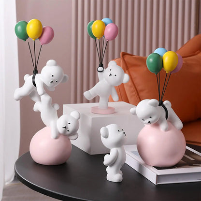 Resin Polar Balloon Bear  Flying Bear Figurine Statue Sculpture Ornaments For Home Bookshelf Bedroom Decoration