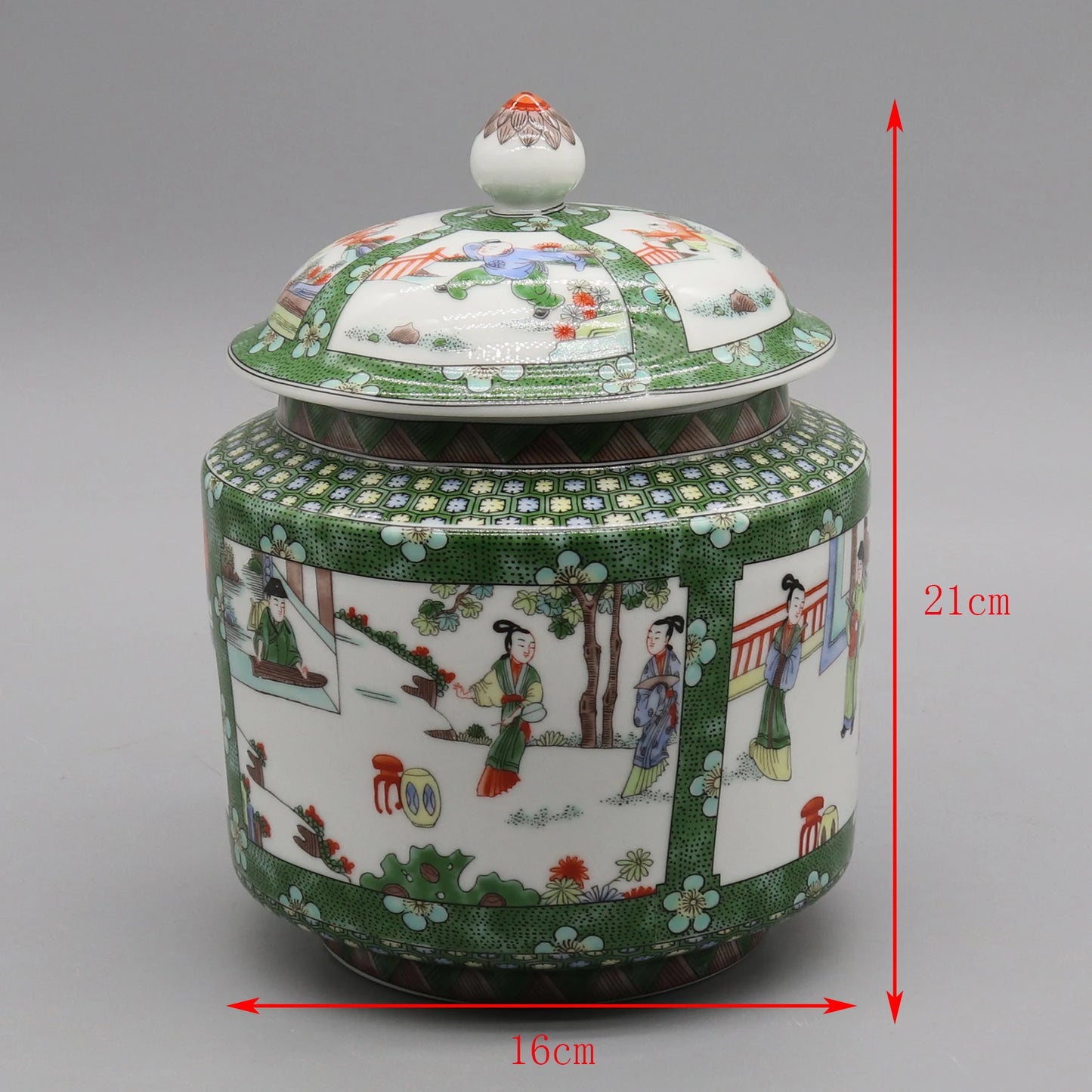 Hand painted ceramic jar, canister, old chinese pot reprodution, home decoration
