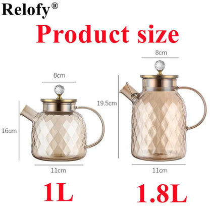 Household 1/1.8L Large Capacity Diamond Type Glass Water Kettle Family Creative Cold Water Juice Milk Coffee Tea Pot Drinkware