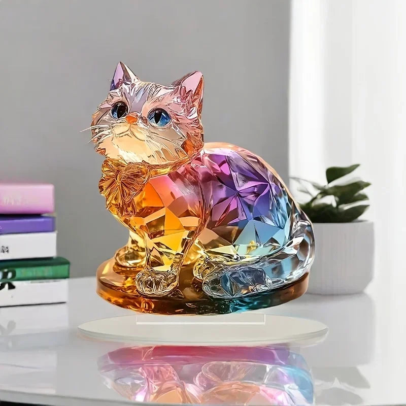 Hanging Decorations Crystal Kitten Acrylic Sculpture/Tabletop Cat Statue for Home Windows and Party Decorations
