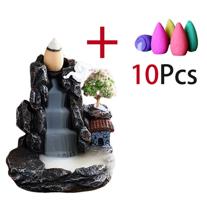 Backflow Incense Holder Waterfall Incense Burner Home Decor Aromatherapy Ornament Incense Cones with Backflow Incense Cones