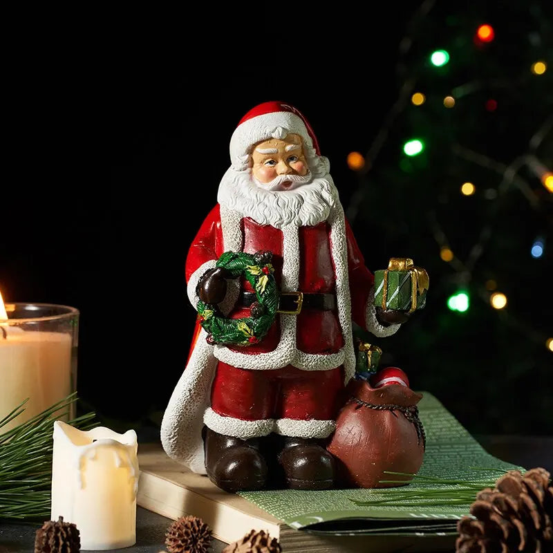 NORTHEUINS Statues de Père Noël en résine peintes à la main Poupées de Noël décoratives Figurines miniatures pour cadeaux de la saison du Nouvel An