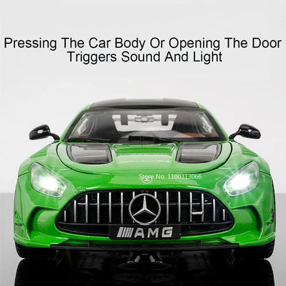 1:18 Scale Alloy GTR Car Model Diecast Toys Rubber Tire Light Sound Simulated Vehicles Models Wheel Pull Back Cars Boys Presents