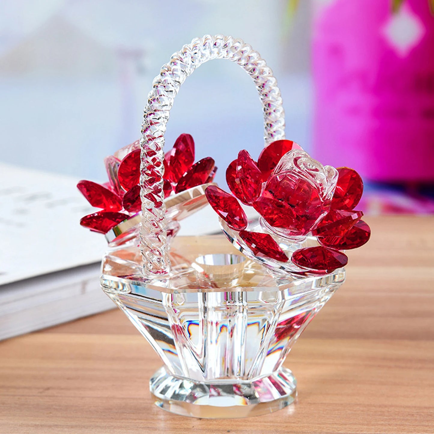 Crystal Flower Basket Decoration Living Room Wine Cabinet Wedding Small Gift Teacher Mother'S Day Gift Dressing Table Car Decor