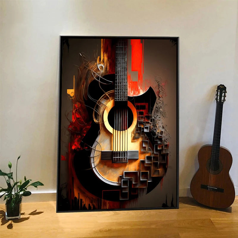 Affiche en toile HD colorée avec guitare musicale, Art mural abstrait scandinave, décoration de maison, chambre à coucher, salon