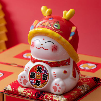 Chinese New Year 2024 Dragon Figurine Ceramic Money Boxes Fine Workmanship Spring Festival Decoration for Kitchen Storage