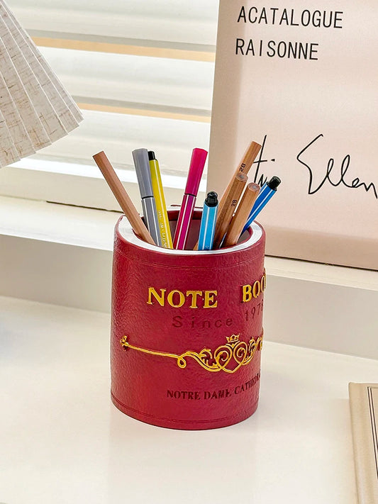 Miniso Simple Retro Book Pen Holder Desktop Desk Storage Box Pencil Display Cup High Capacity Stationery Box Office Accessories
