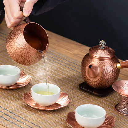 GIANXI Red Copper Teapot Chinese Tea Ceremony Handmade Pure Tea Kung Fu Tea Copper Teawear Retro Keep In Good Health Tea Kettle