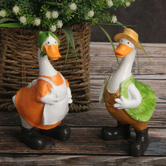 2pcs/set American Style Duck Ornament, DesktopLandscape Animal Resin Ornament, Cute Ornament, HomeLiving Room Bar Cafe Decor Orn