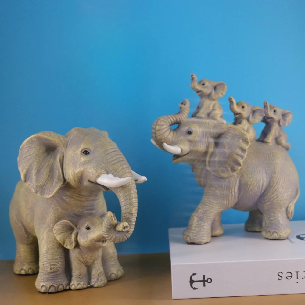 Mother Child Elephant Statue Resin Crafts Living Room Desktop Office Animals Home Feng Shui Decoration Ornaments Creative Gifts