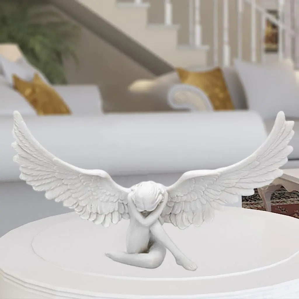 Retro Resin Angel Wing Figurine Vivid Statue Living Room Tabletop Decor