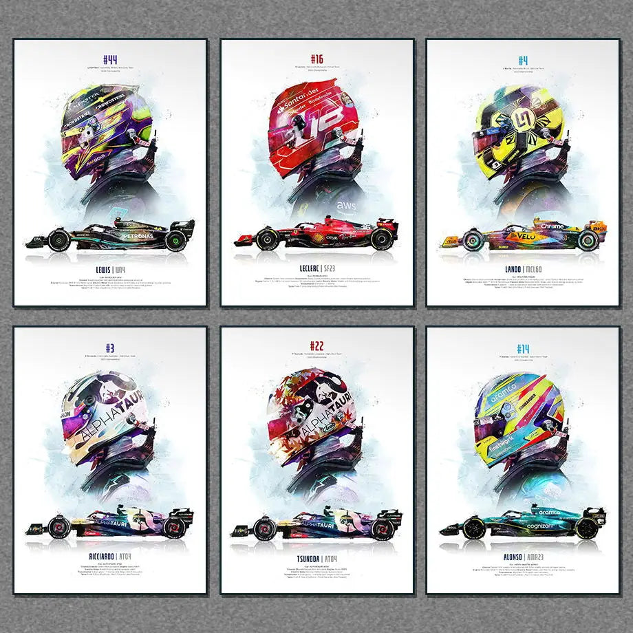2023 Season FI Formula 1 Racing Helmet Movement Pop Watercolor Wall Art Canvas Painting Nordic Poster Living Room Decor