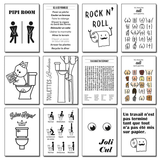 Funny Bathroom WC Sign Nordic Black White Canvas Paintings Humour HD Posters Prints Wall Art for Toilet Room Wall Decor Cuadros