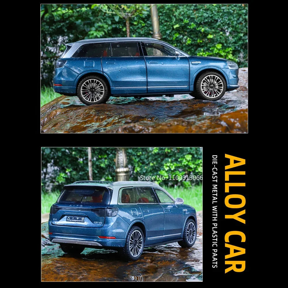 1:24 Scale SERES AITO M9 Cars Alloy Models Diecast Toy 6 Doors Opened SUV with Light Sound Vehicles Toys for Kids Festival Gifts